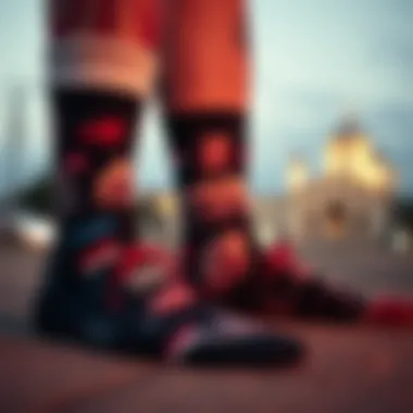 An artistic representation of socks with personal images in a cultural context