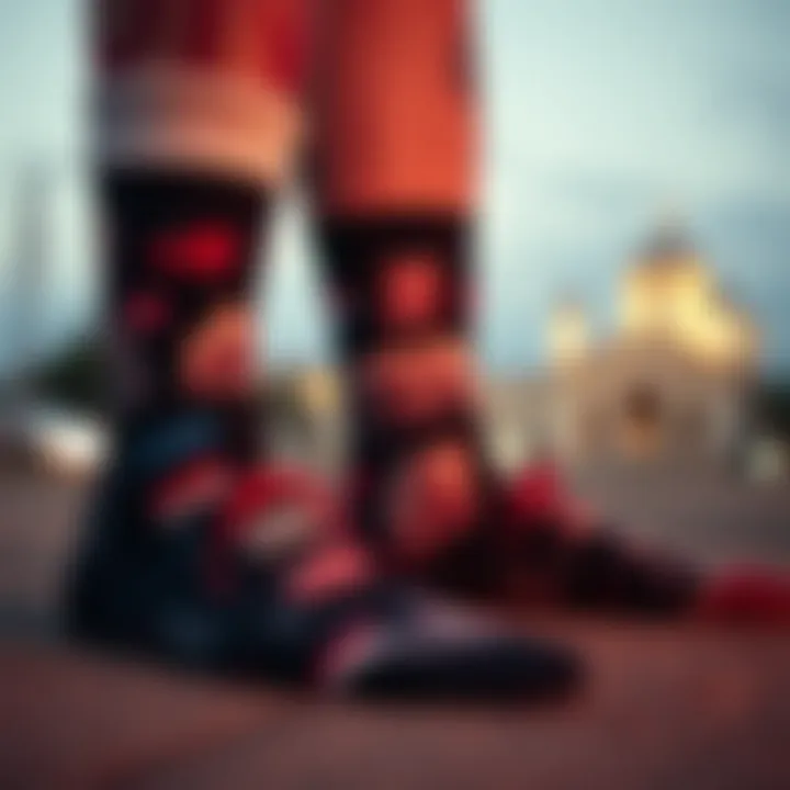 An artistic representation of socks with personal images in a cultural context