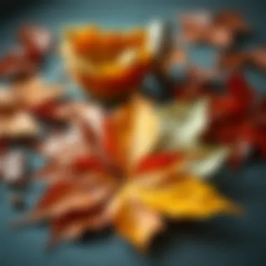 Fashion Accessories with Autumn Leaves An artistic arrangement of fake autumn leaves used in fashion accessories.