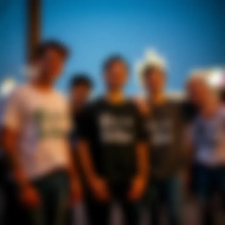 Casual Connection: Friends Bonding in 'B is for Brother' Shirts A group of friends wearing 'B is for Brother' shirts at a casual gathering