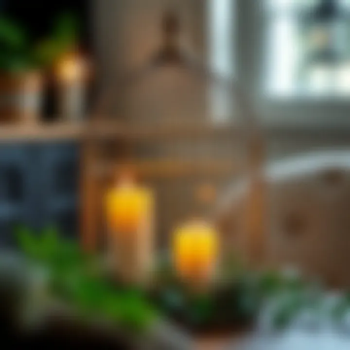 Birdcage candle holder styled with greenery and candles