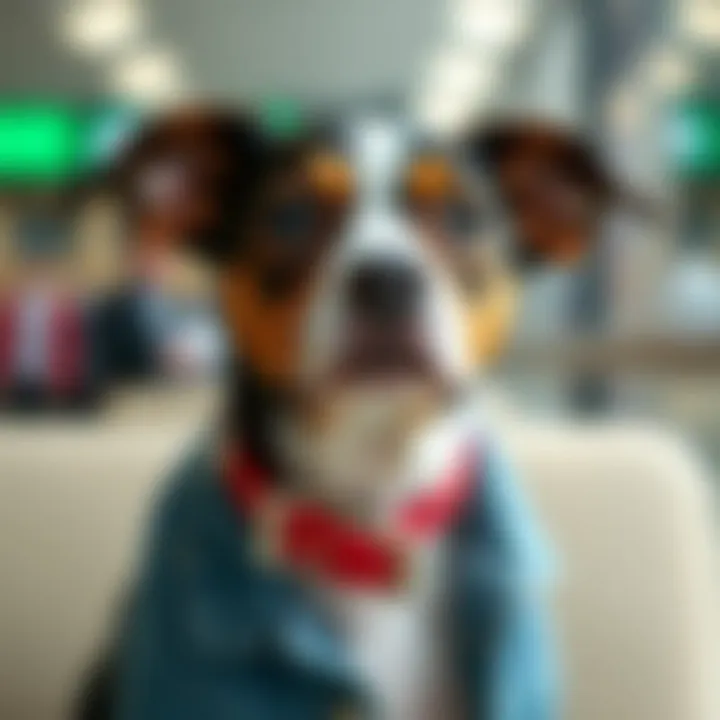 A dog wearing a bling name collar in a fashionable setting