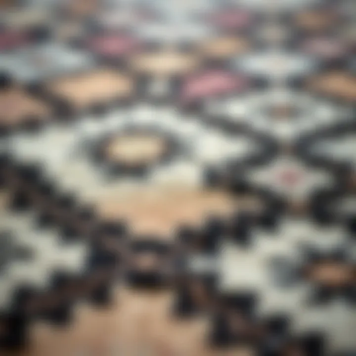 Close-up of intricate patterns on a bohemian geometric rug