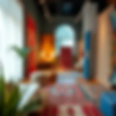 Aesthetic display of bohemian geometric rugs in a design showroom