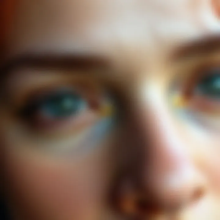 Close-up view of skin around the eyes showing dark circles