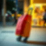 Stylish collapsible shopping bag on wheels in vibrant colors