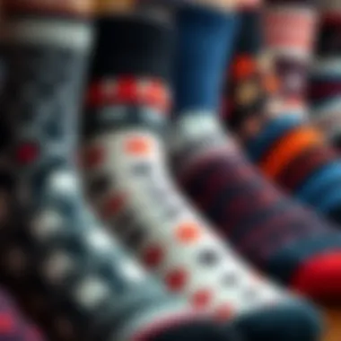 An elegant display of various stitch patterns on socks