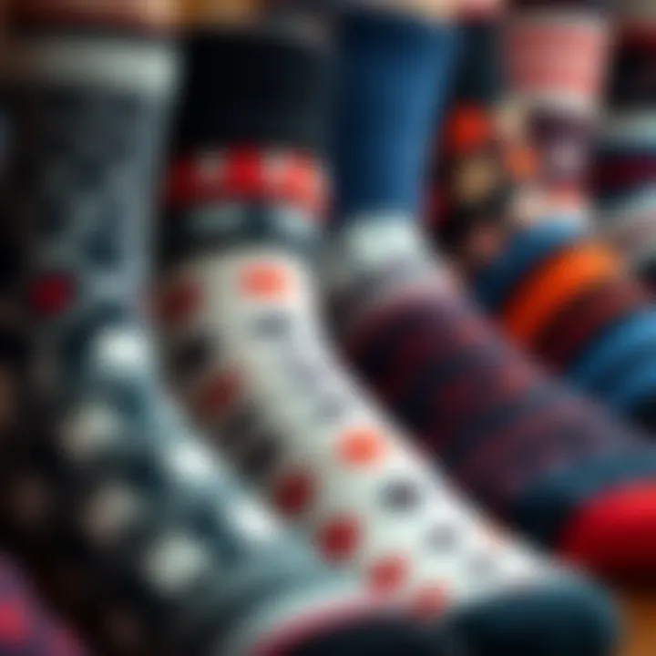An elegant display of various stitch patterns on socks