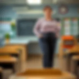 Stylish plus size teacher pants in a classroom setting