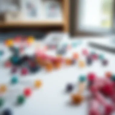 An array of bead clips in various colors and shapes on a craft table.