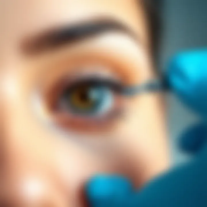 A close-up of a lash tint application on beautiful lashes