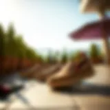 Stylish slip-on pool shoes on a sunlit patio