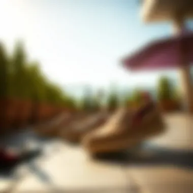 Aesthetic Slip-On Pool Shoes in a Chic Outdoor Setting Stylish slip-on pool shoes on a sunlit patio