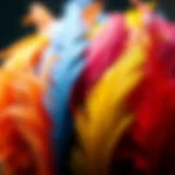 A close-up view of colorful feather hair extension clips showcasing various styles and textures.