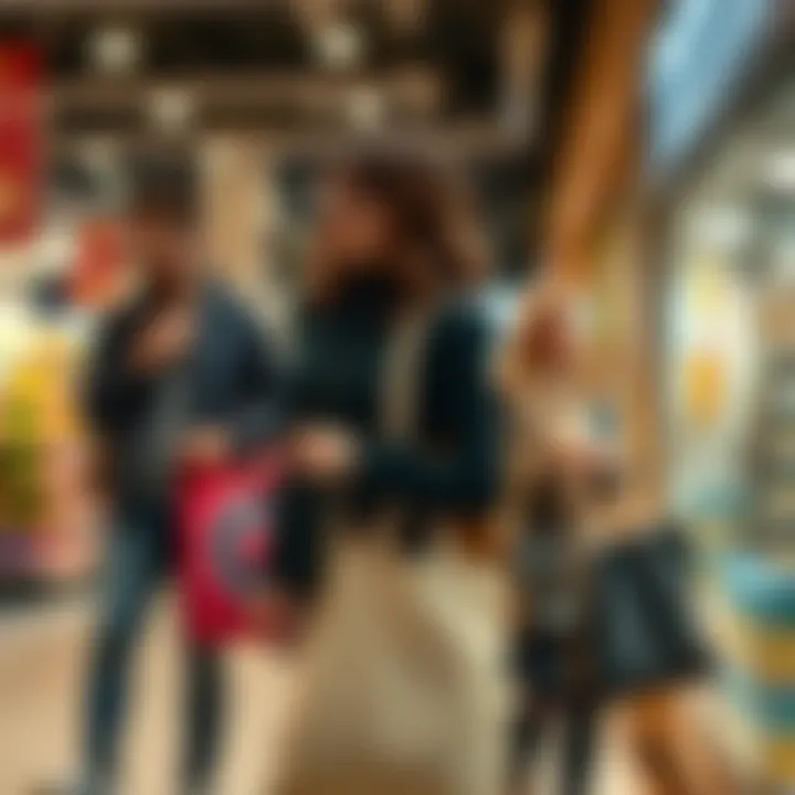 Consumer Engagement Consumer engagement with tote bags in shopping environments.