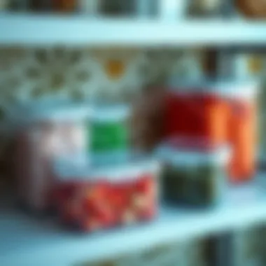 Aesthetic Appeal with Organized Display Stylish crystal clear containers showcasing vibrant contents on a decorative shelf