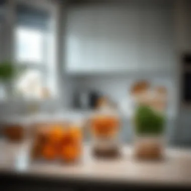 Elegant Organization in Modern Kitchens Sleek crystal clear storage containers arranged in a chic kitchen setting
