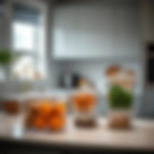 Elegant Organization in Modern Kitchens Sleek crystal clear storage containers arranged in a chic kitchen setting