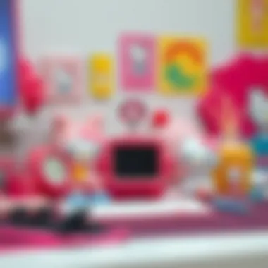 Colorful Sanrio accessories arranged on a desk