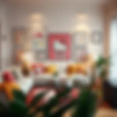 Stylish living room adorned with Sanrio character artworks