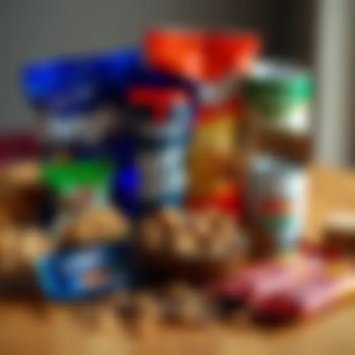 A variety of snacks including nuts, crackers, and energy bars displayed elegantly.