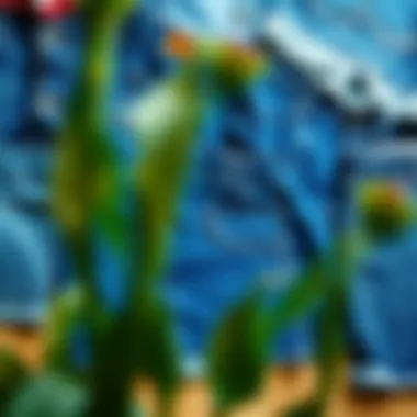 A flat lay of various denim skirt styles featuring different textures and designs