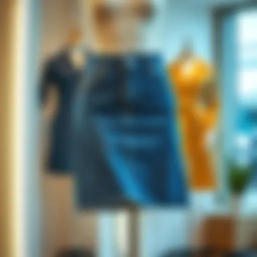 Modern Fashion Trends in Denim Skirts A stylish denim skirt displayed on a mannequin showcasing modern fashion trends