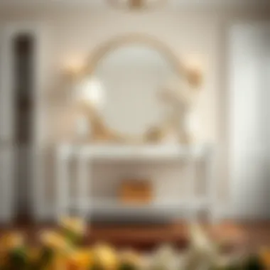 Elegant white and gold entry table styled with decor