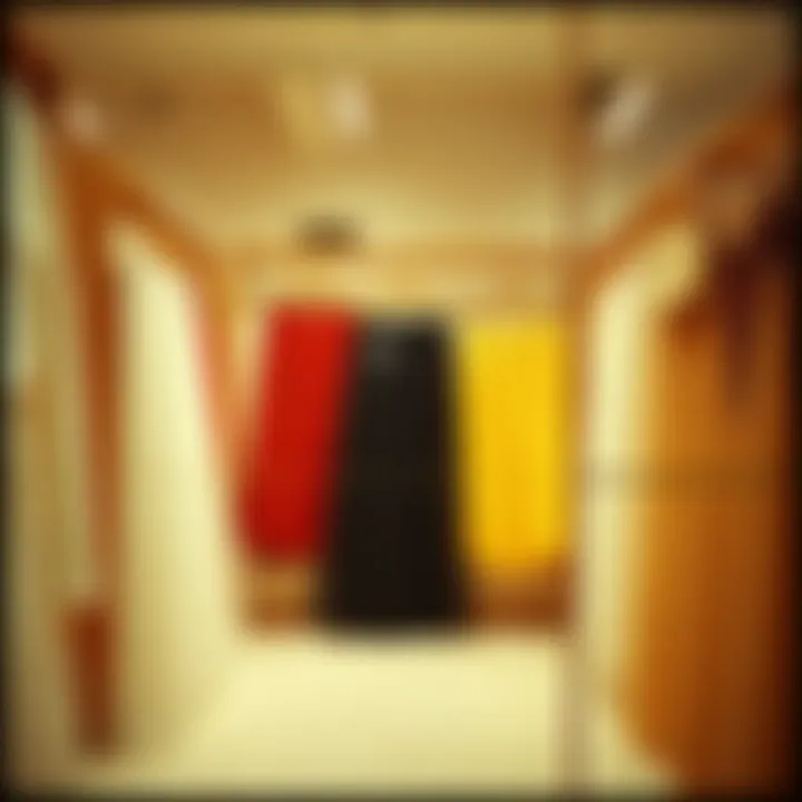 Elegant long skirts display in a boutique