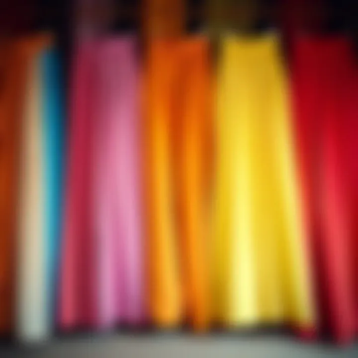 Fashionable long skirts arranged by color