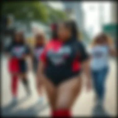 Diverse group showcasing plus size Harley Quinn shirts