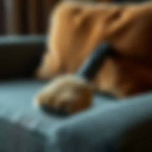 Efficient Fur Removal on Upholstery Double-sided fur remover on a couch