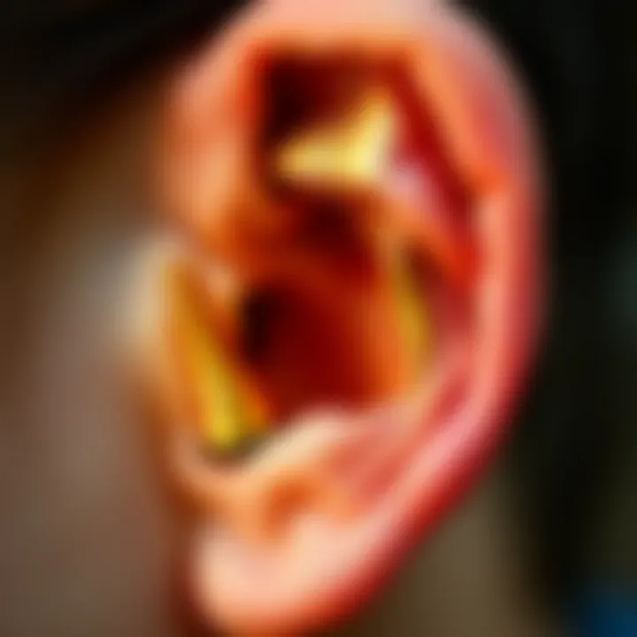 A close-up view of ear plugs and tunnels for stretching