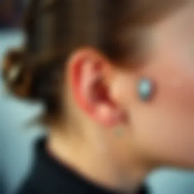 Illustration of safe ear stretching techniques with labeled parts