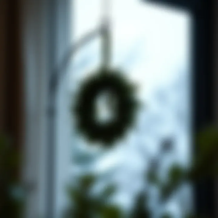 Sleek Modernity in Wreath Hanger Designs Modern metal wreath hanger showcasing minimalist style