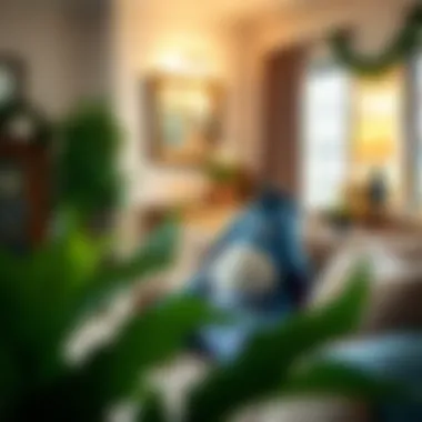 A cozy living room featuring the Eeyore pillow as a decorative accent