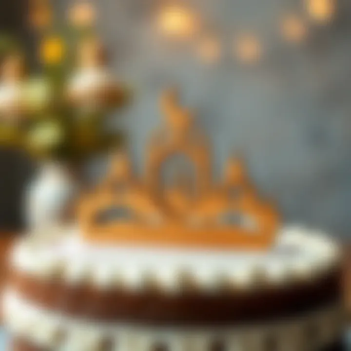 A beautifully handcrafted wooden cake topper with an Islamic design.