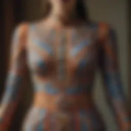 A stunning long overall dress featuring intricate patterns and vibrant colors.