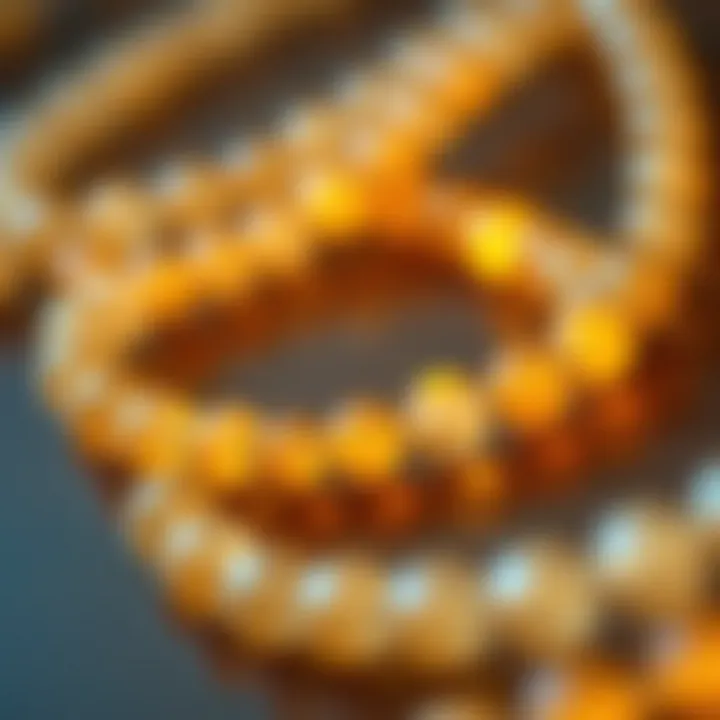 Close-up of luminous beads strung together in an elegant necklace