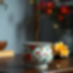 Elegant ceramic incense holder showcasing intricate floral patterns