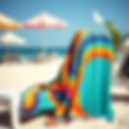 Colorful beach cover-up draped over a sun lounger