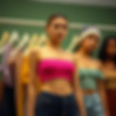 A collection of vibrant crop tops in various styles and colors