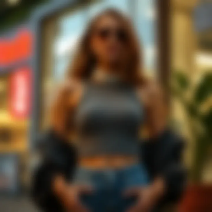 A stylish crop top paired with trendy accessories