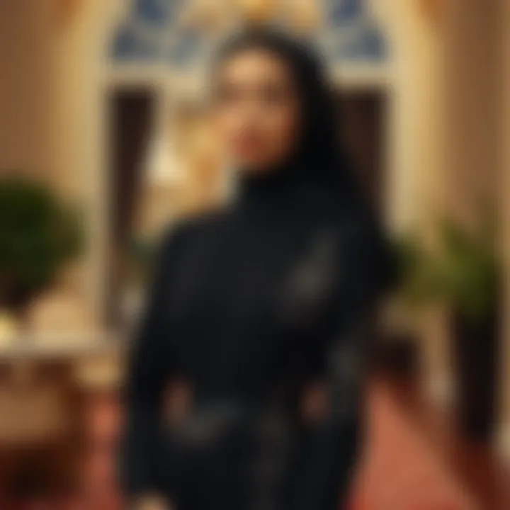 A fashionable modest dress showcased in an elegant setting