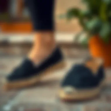 Stylish Black Canvas Espadrilles Flats Elegant black canvas espadrilles flats on a stylish surface