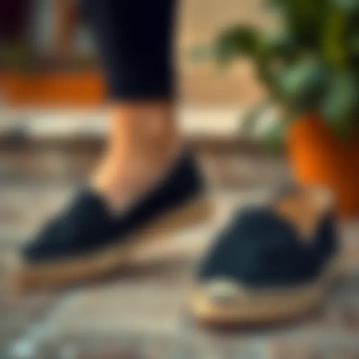 Stylish Black Canvas Espadrilles Flats Elegant black canvas espadrilles flats on a stylish surface