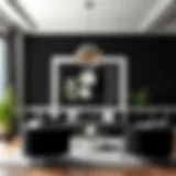 Elegant black self-adhesive wallpaper in a modern living room