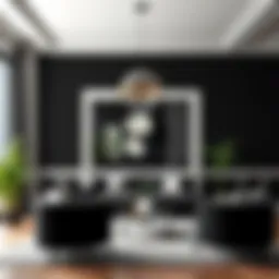 Elegant black self-adhesive wallpaper in a modern living room