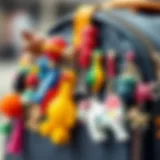 Colorful bookbag charms showcasing diverse styles and designs