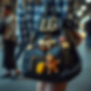 A fashionable bookbag adorned with various charms, reflecting personal style